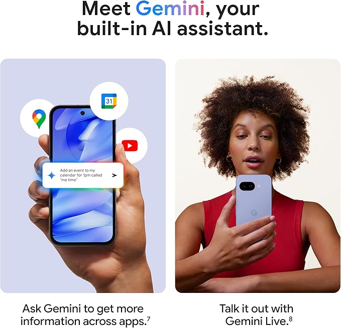 Google Pixel 9a Gemini ilə – İnanılmaz Kamera və Süni İntellekt Foto Redaktəsi, Bütün Gün Davamlı Batareya və Güclü Təhlükəsizlik ilə Kilidi Açılmış Android Smartfon – Obsidian – 128 GB